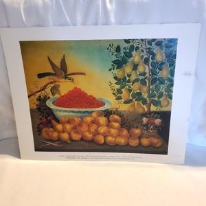 VTG Print Poster 11"x14" Still Life "Fruit, Bird, and Dwarf Pear Tree" EC